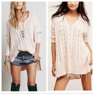 Free People Easy Cable Knit V-Neck Sweater